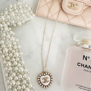 CHANEL Gold and Pearl Heart Necklace